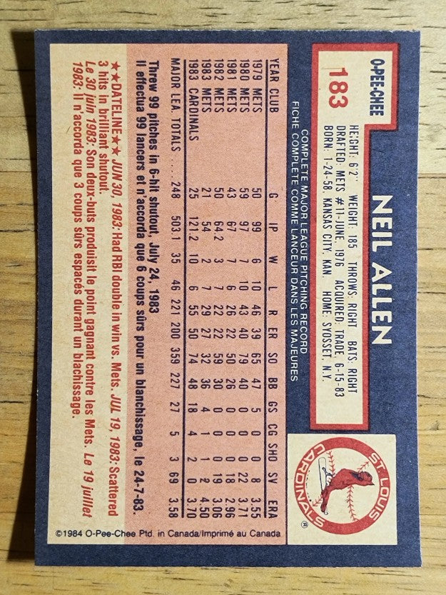 1984 O-Pee-Chee #183 Neil Allen
