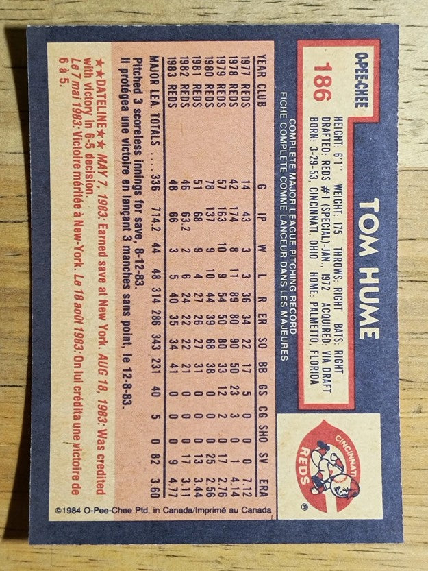 1984 O-Pee-Chee #186 Tom Hume