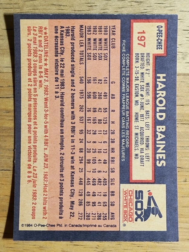 1984 O-Pee-Chee #197 Harold Baines