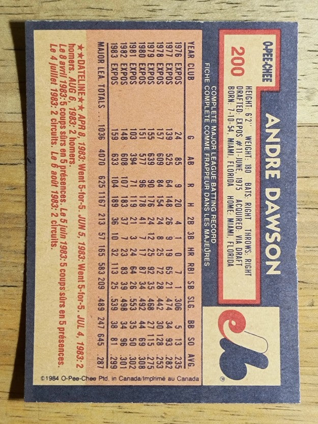 1984 O-Pee-Chee #200 Andre Dawson