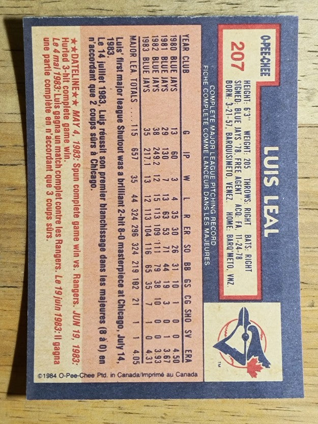 1984 O-Pee-Chee #207 Luis Leal