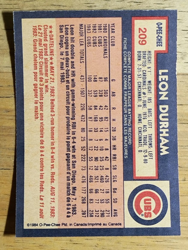 1984 O-Pee-Chee #209 Leon Durham
