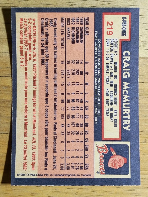 1984 O-Pee-Chee #219 Craig McMurtry