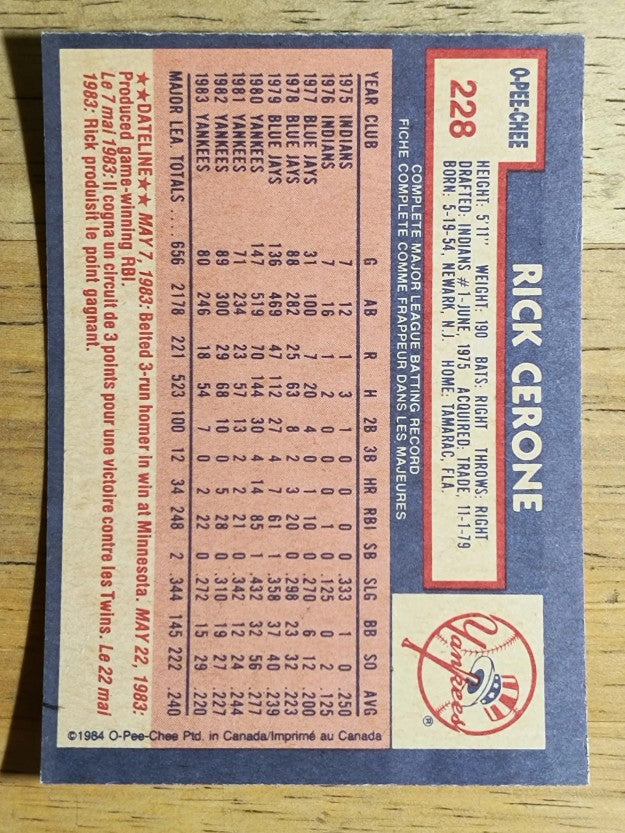 1984 O-Pee-Chee #228 Rick Cerone