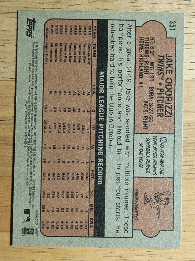 2021 Topps Heritage #351 Jake Odorizzi