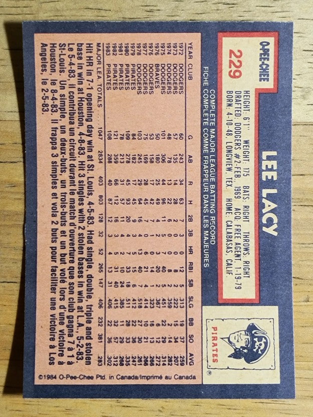 1984 O-Pee-Chee #229 Lee Lacy