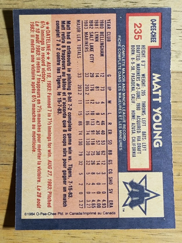 1984 O-Pee-Chee #235 Matt Young RC