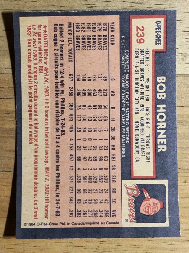 1984 O-Pee-Chee #239 Bob Horner