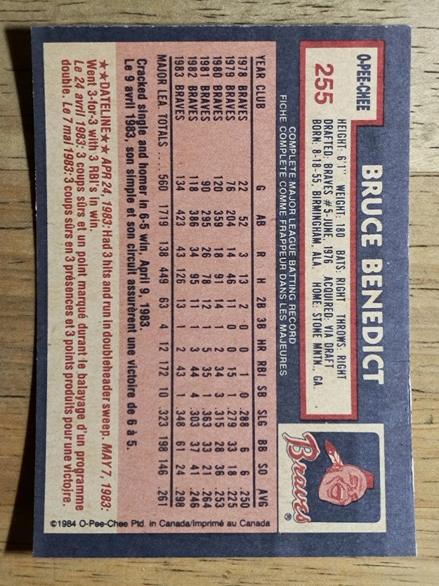 1984 O-Pee-Chee #255 Bruce Benedict
