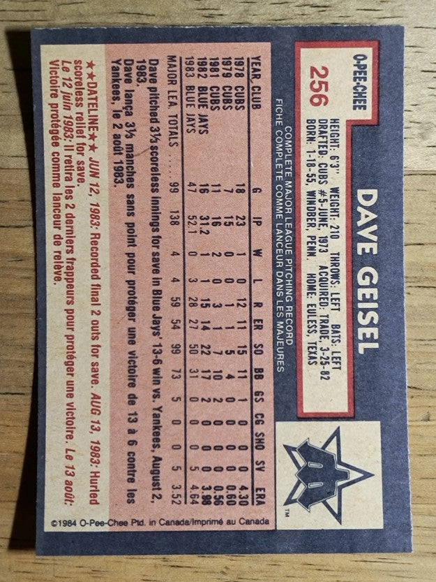 1984 O-Pee-Chee #256 Dave Geisel