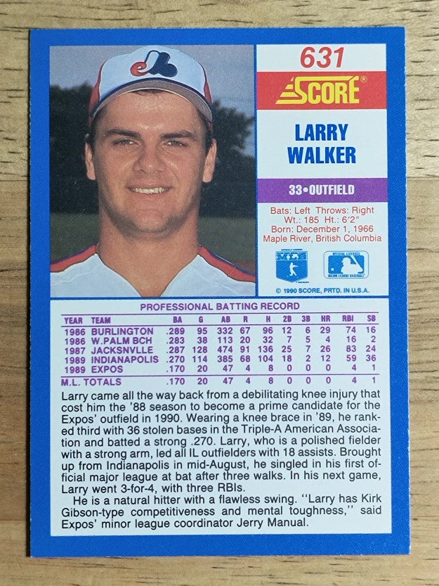 1990 Score #631 Larry Walker RC