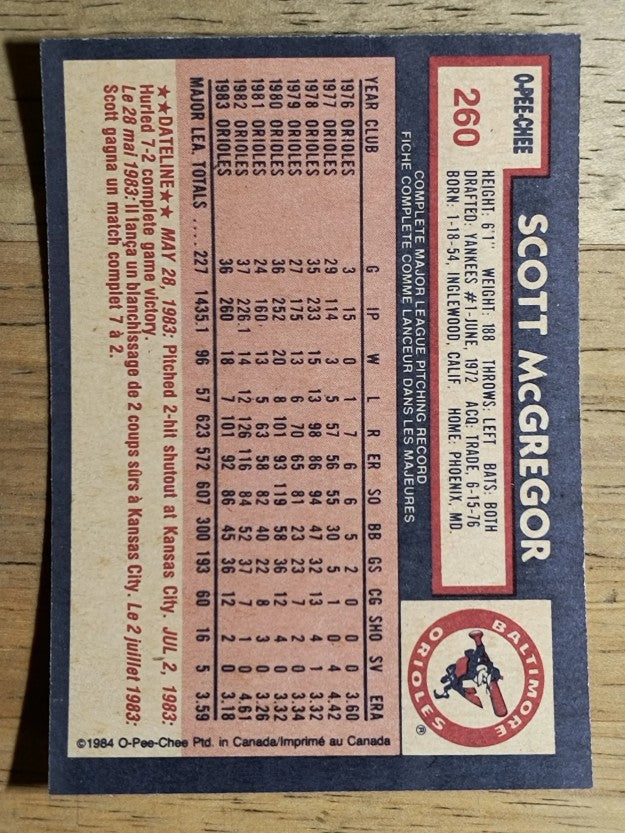 1984 O-Pee-Chee #260 Scott McGregor