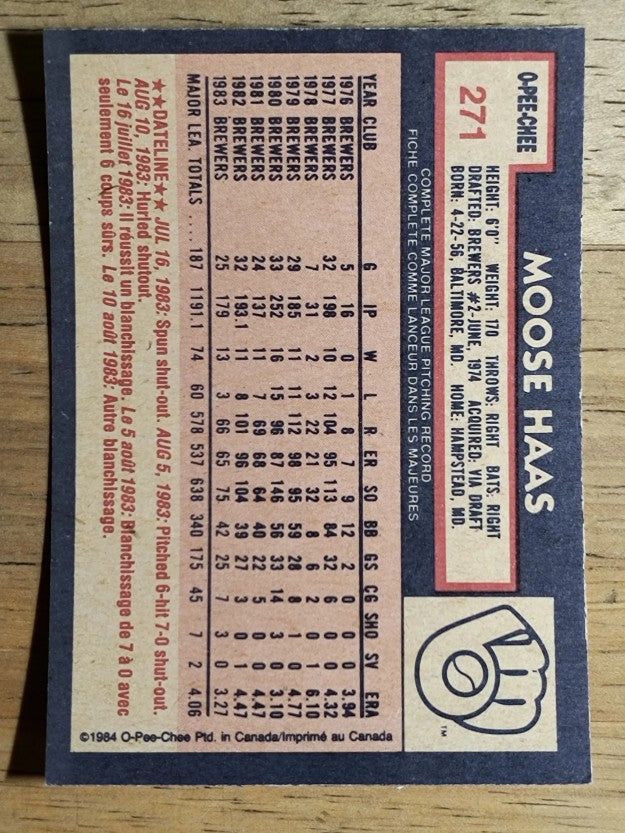 1984 O-Pee-Chee #271 Moose Haas