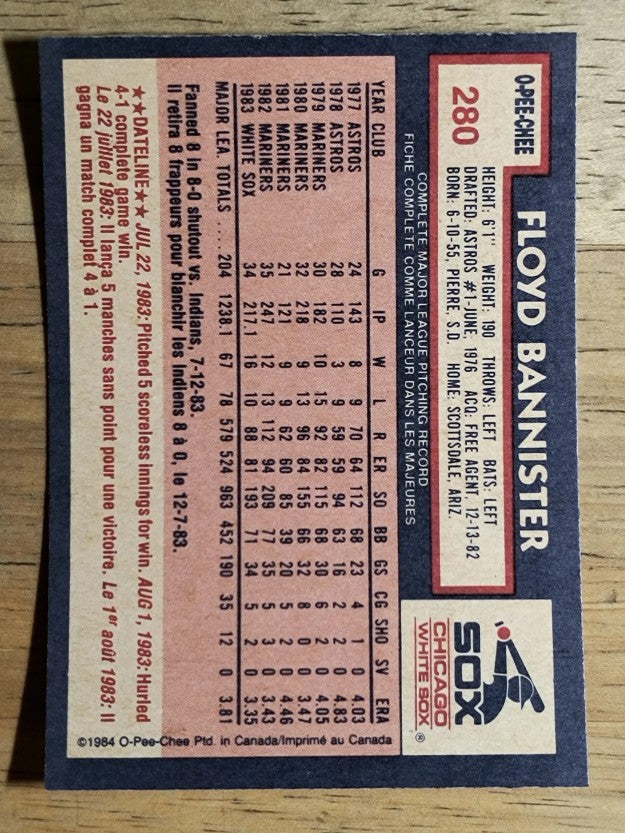 1984 O-Pee-Chee #280 Floyd Bannister