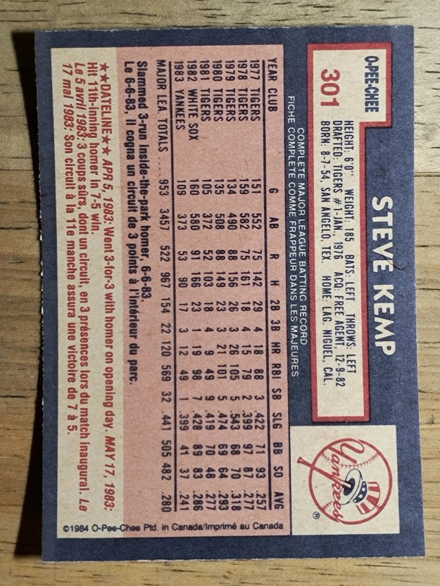 1984 O-Pee-Chee #301 Steve Kemp