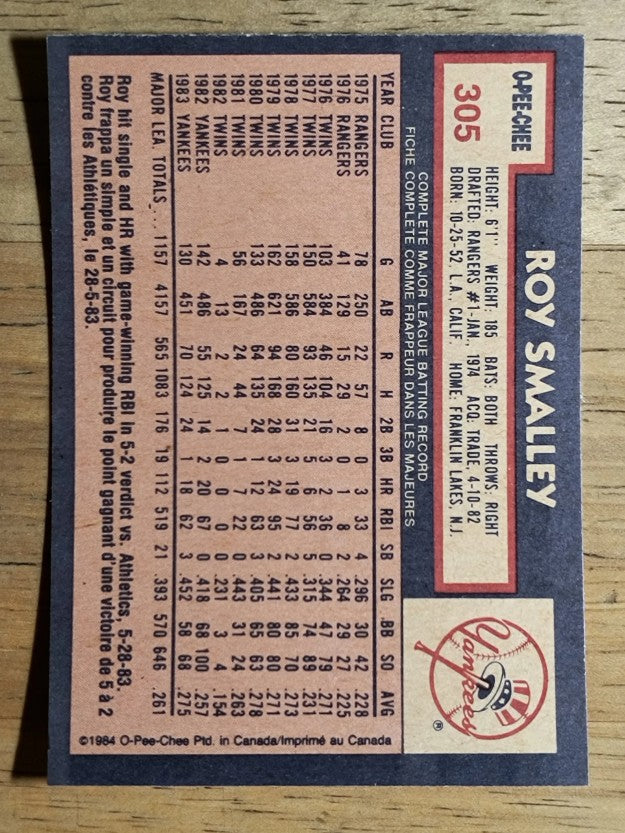 1984 O-Pee-Chee #305 Roy Smalley
