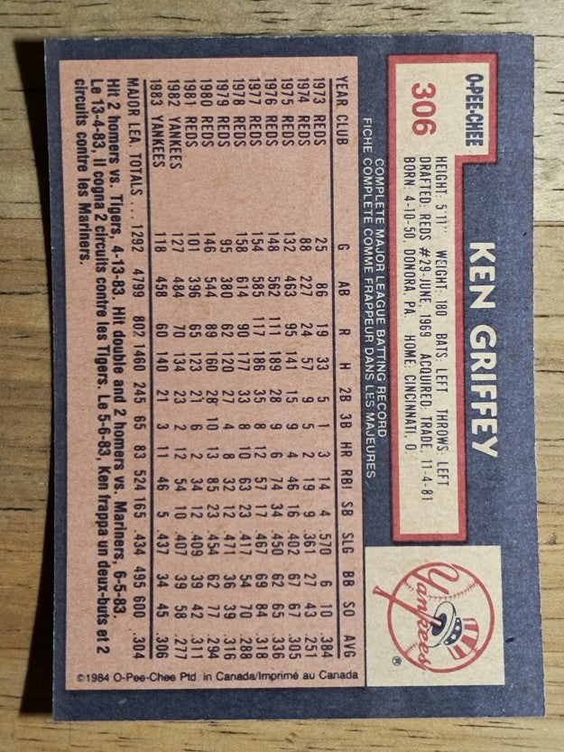 1984 O-Pee-Chee #306 Ken Griffey