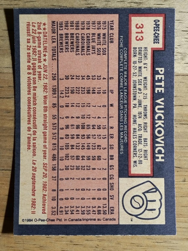 1984 O-Pee-Chee #313 Pete Vuckovich