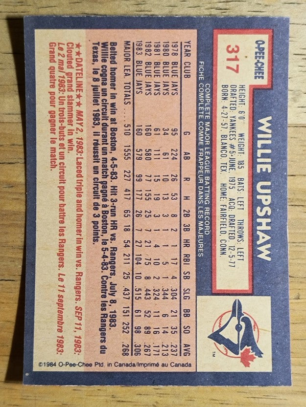 1984 O-Pee-Chee #317 Willie Upshaw