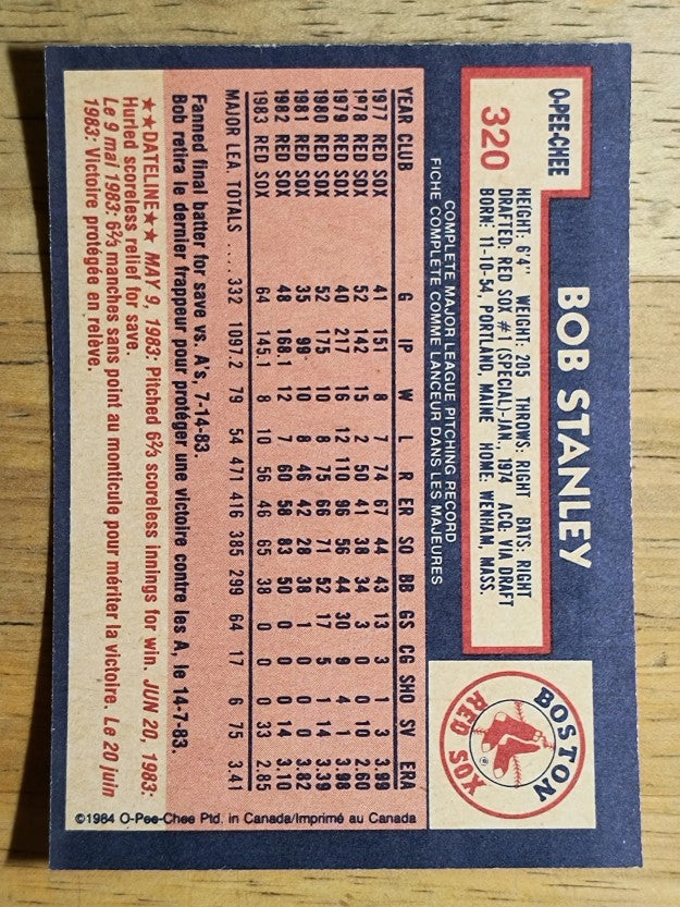 1984 O-Pee-Chee #320 Bob Stanley