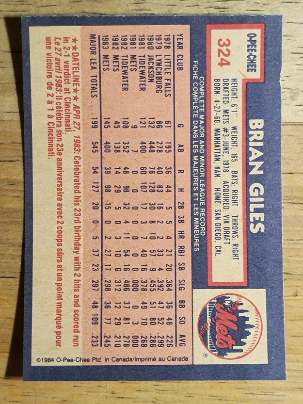 1984 O-Pee-Chee #324 Brian Giles
