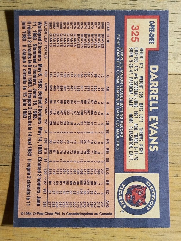1984 O-Pee-Chee #325 Darrell Evans