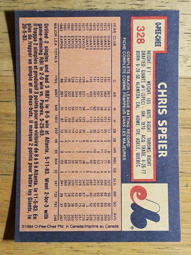 1984 O-Pee-Chee #328 Chris Speier