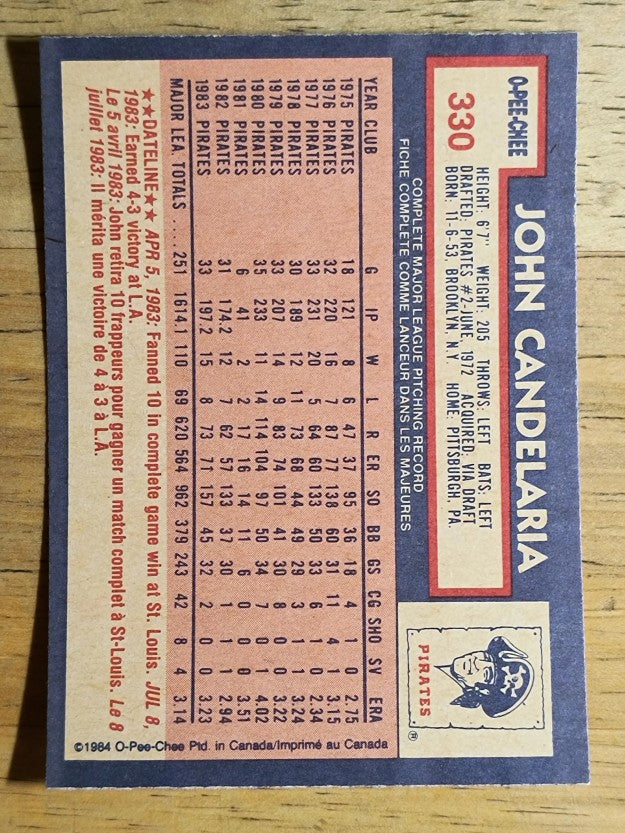 1984 O-Pee-Chee #330 John Candelaria