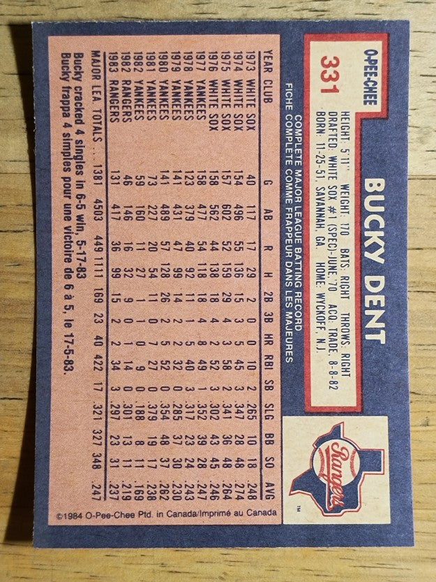 1984 O-Pee-Chee #331 Bucky Dent