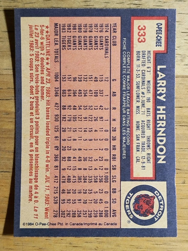 1984 O-Pee-Chee #333 Larry Herndon