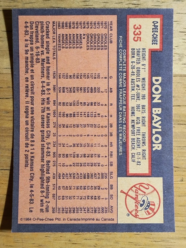 1984 O-Pee-Chee #335 Don Baylor