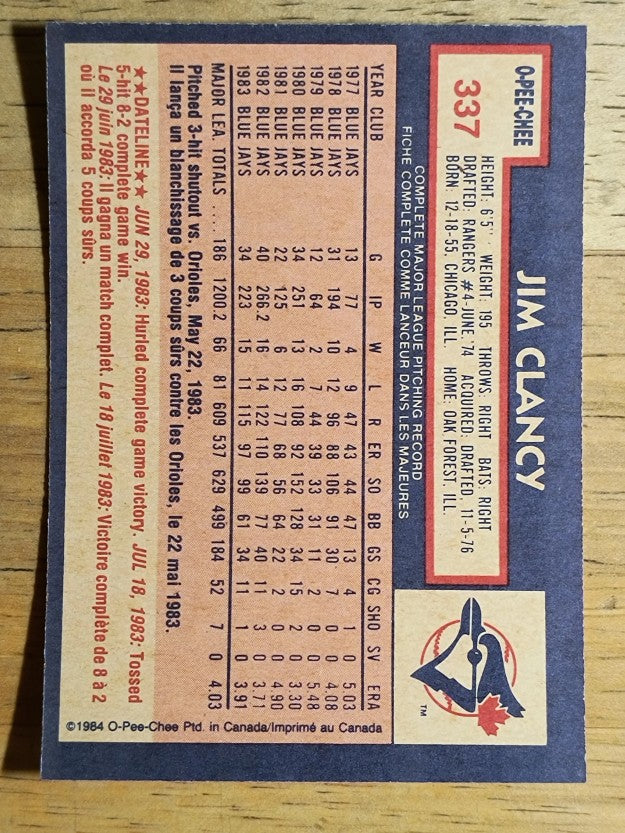 1984 O-Pee-Chee #337 Jim Clancy