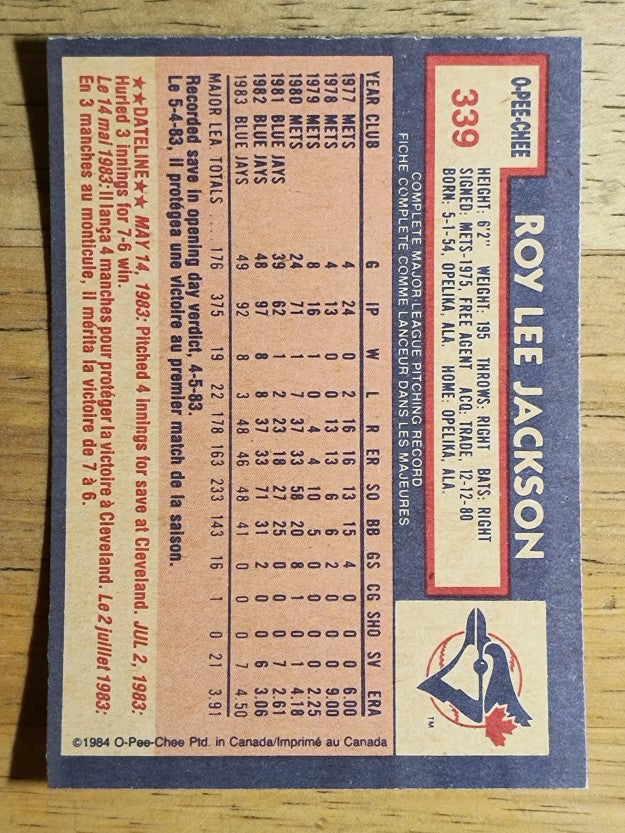 1984 O-Pee-Chee #339 Roy Lee Jackson