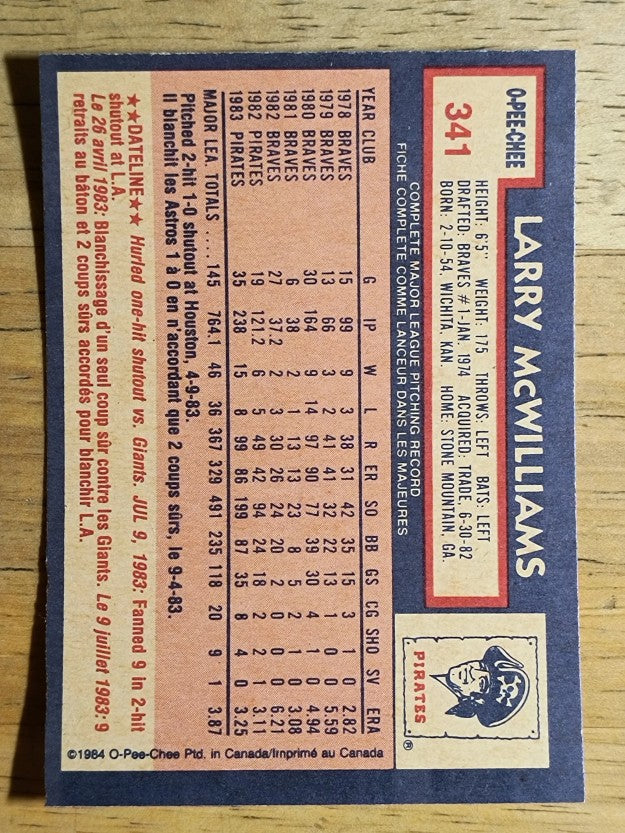 1984 O-Pee-Chee #341 Larry McWilliams