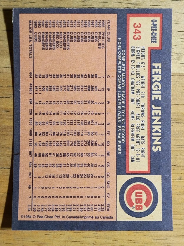 1984 O-Pee-Chee #343 Fergie Jenkins