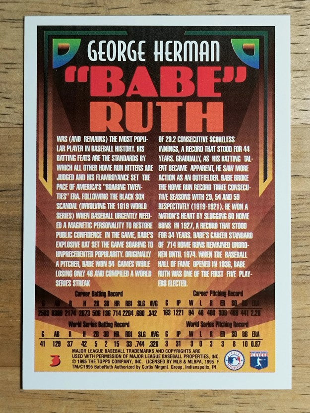 1995 Topps #3 Babe Ruth 100th B-Day