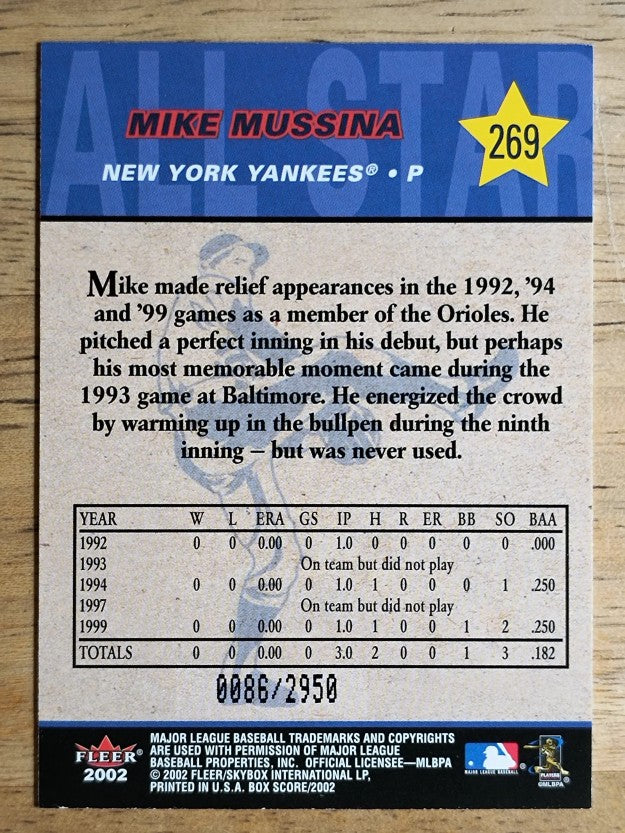 2002 Fleer Box Score #269 Mike Mussina AS