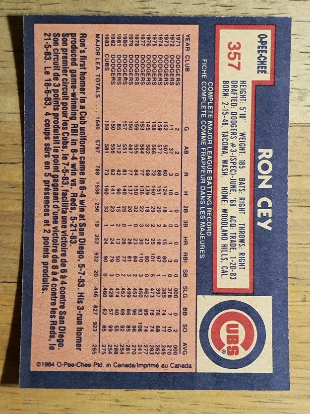 1984 O-Pee-Chee #357 Ron Cey
