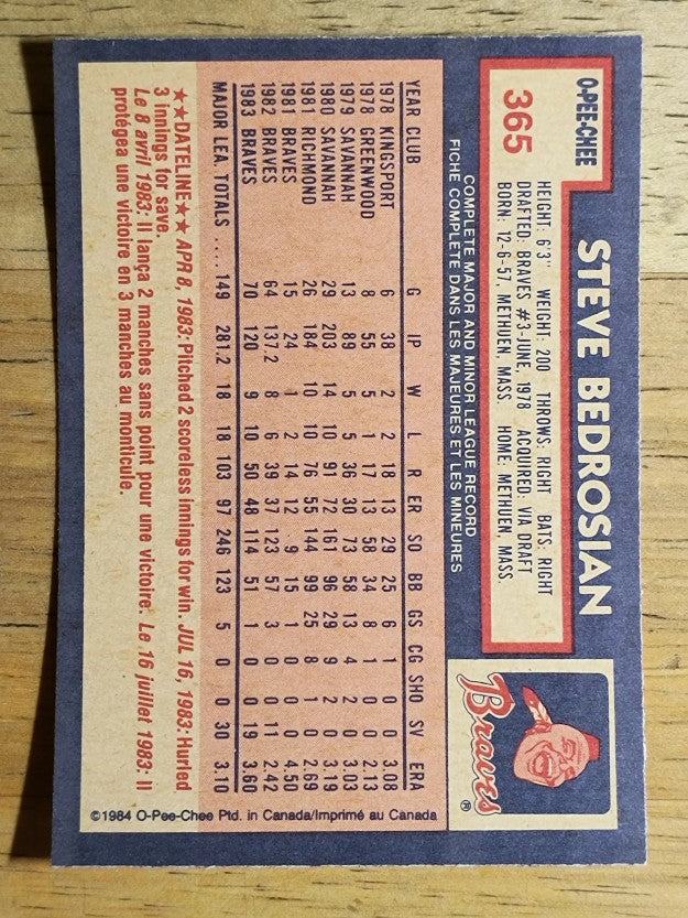 1984 O-Pee-Chee #365 Steve Bedrosian