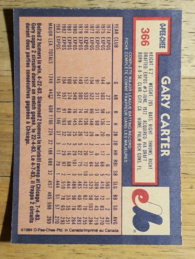 1984 O-Pee-Chee #366 Gary Carter