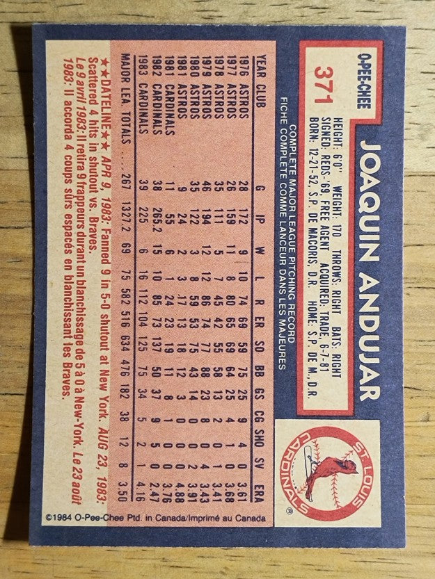 1984 O-Pee-Chee #371 Joaquin Andujar