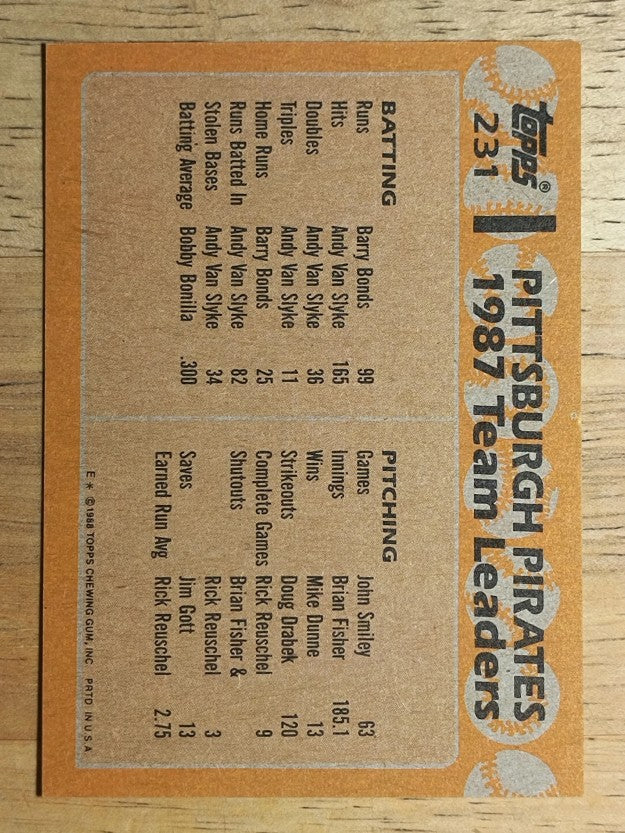 1988 Topps #231 Barry Bonds/Bobby Bonilla TL