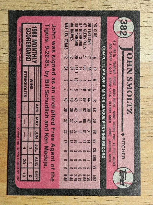 1989 Topps #382 John Smoltz RC