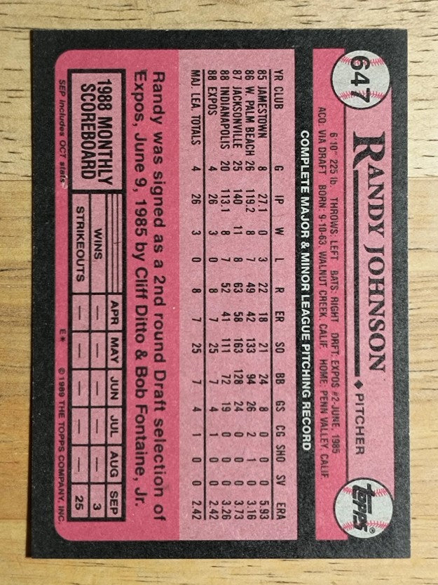 1989 Topps #647 Randy Johnson RC