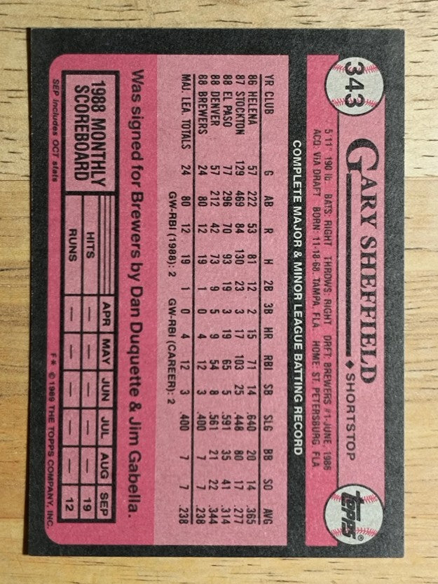 1989 Topps #343 Gary Sheffield FS RC