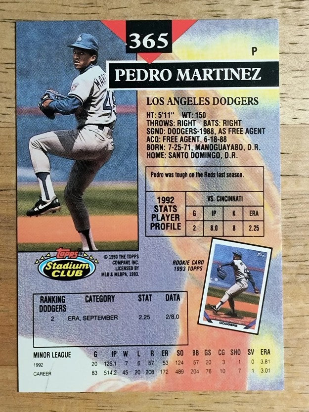 1993 Stadium Club #365 Pedro Martinez