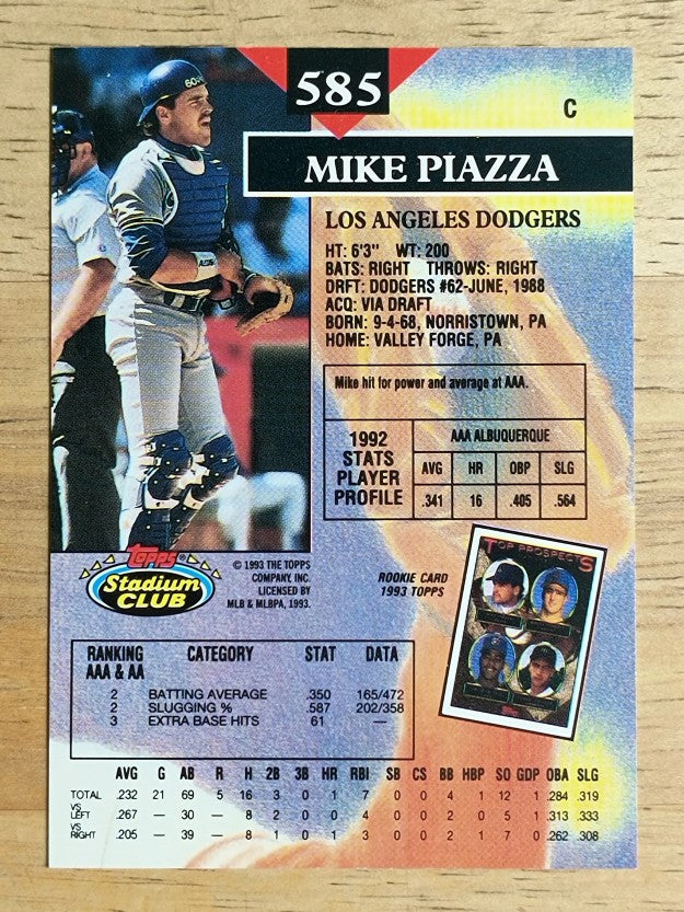 1993 Stadium Club #585 Mike Piazza