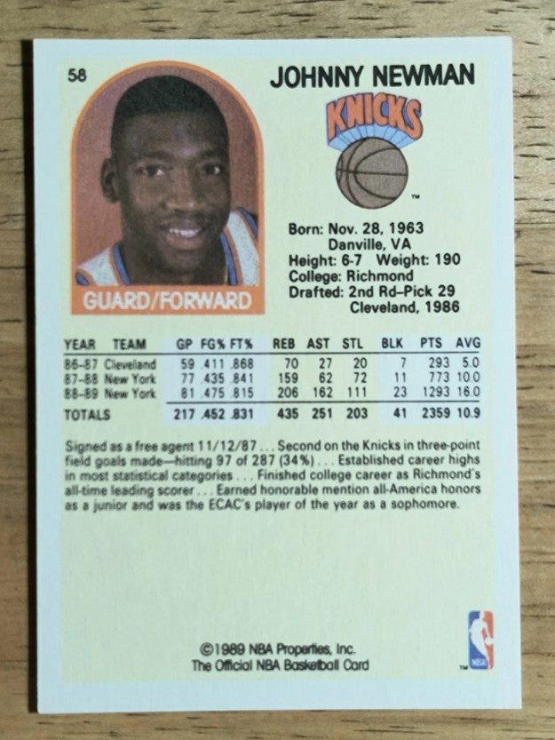1989-90 Hoops #58 Johnny Newman RC