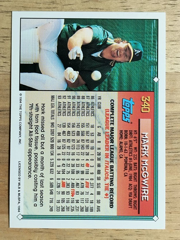 1994 Topps #340 Mark McGwire