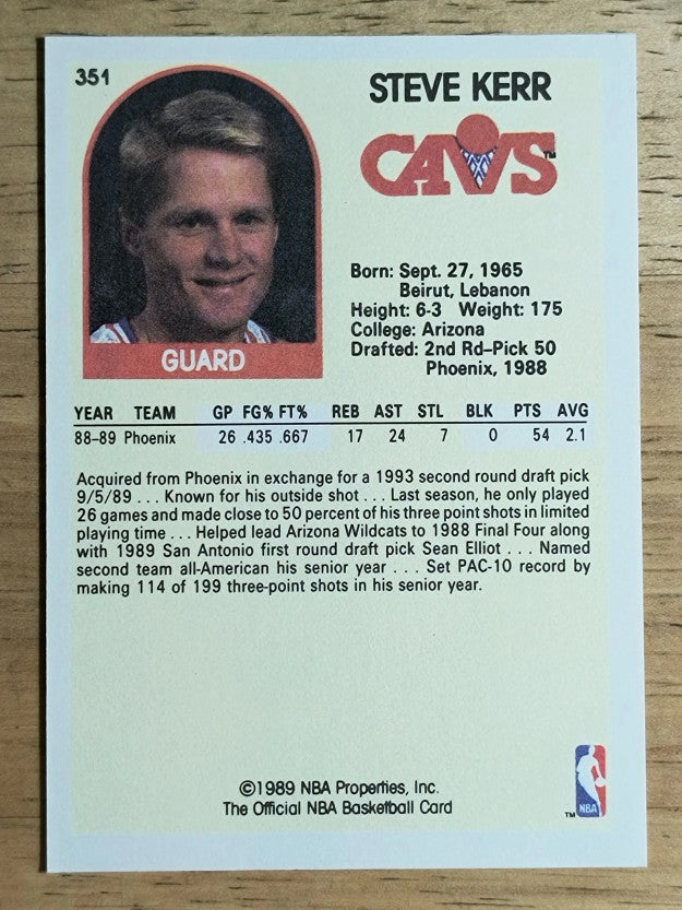 1989-90 Hoops #351 Steve Kerr RC (NM)